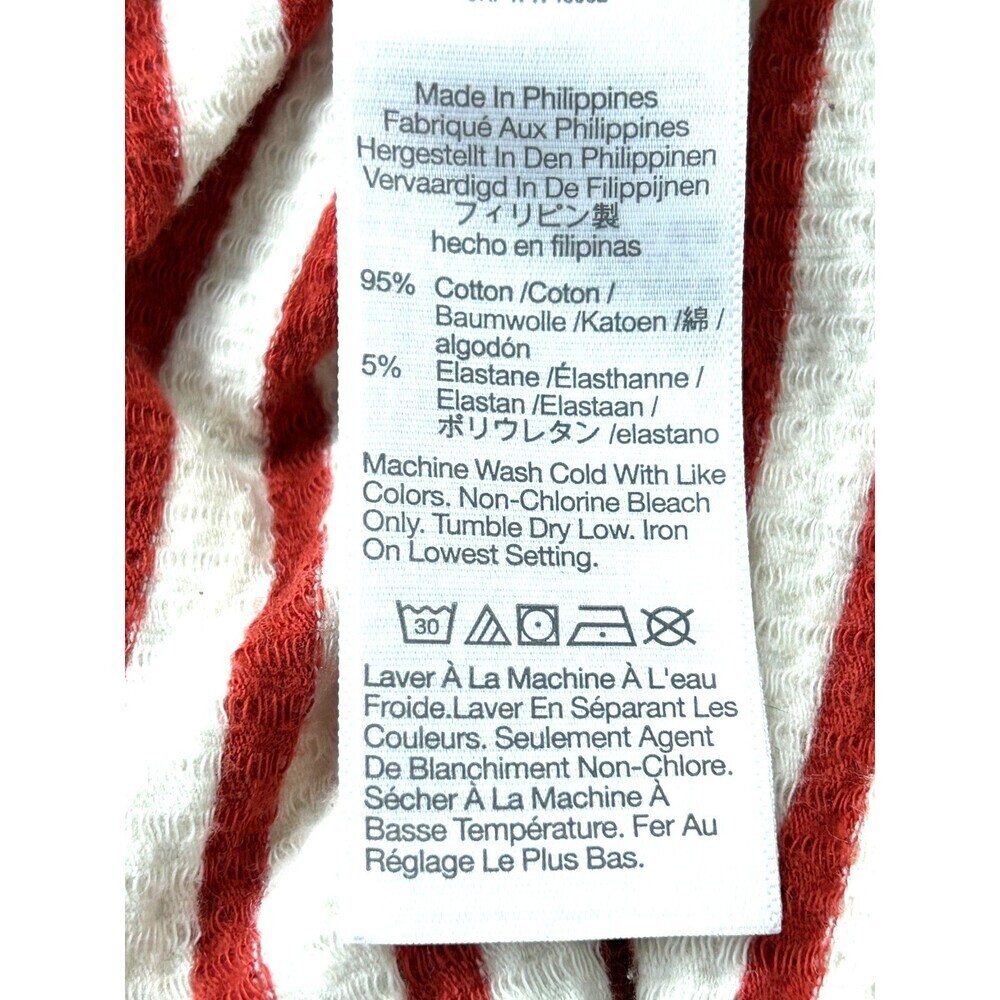 Madewell Women Burnt Red White Striped Texture Rib Cropped Polo Tee Sz S 1254H4 - Picture 12 of 12